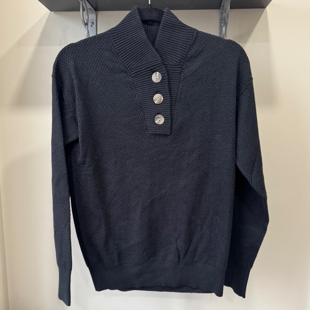Tommy John Black Half Button Sweater